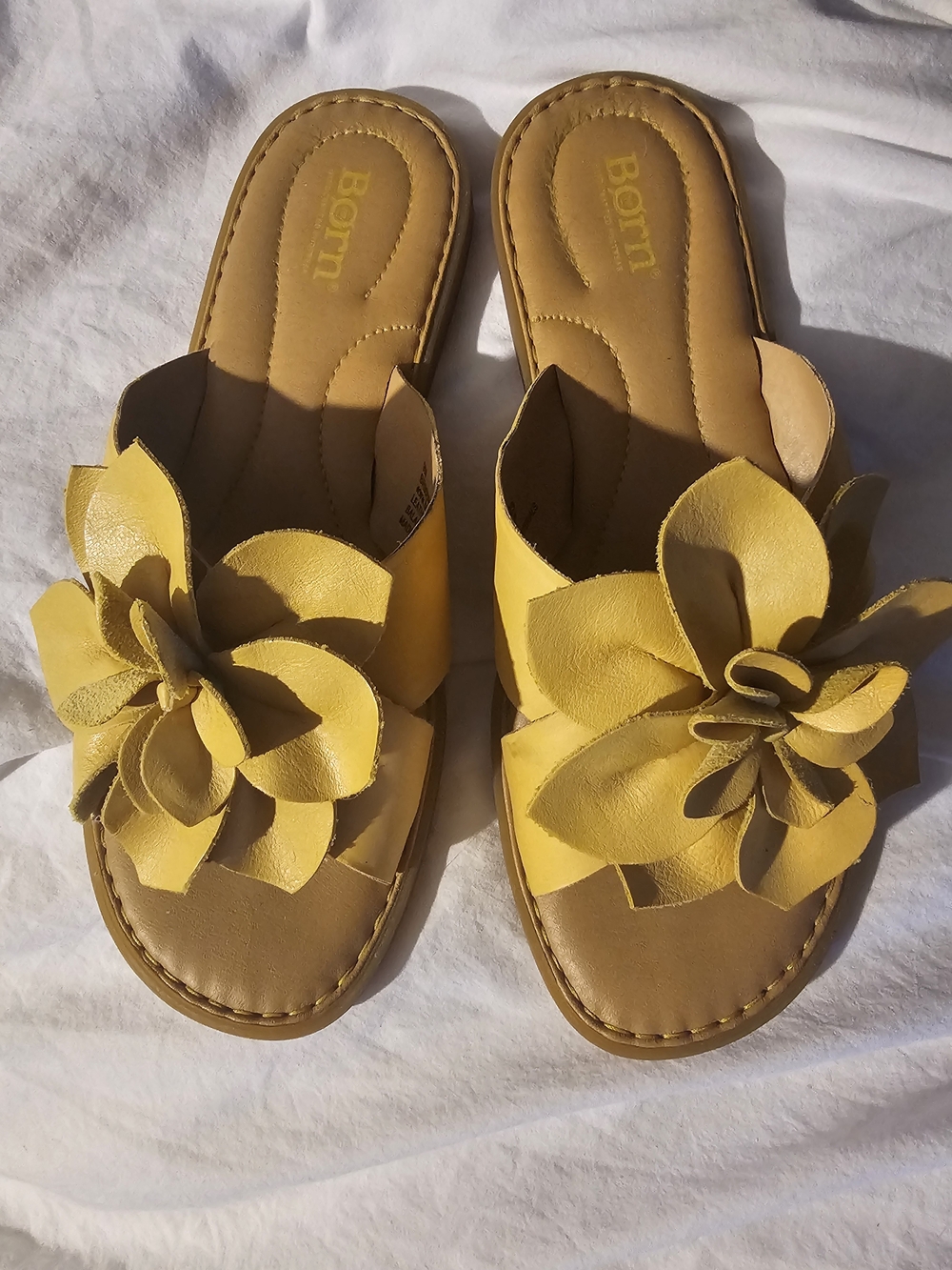 Born Women’s Yellow Floral Leather Slide Sandals